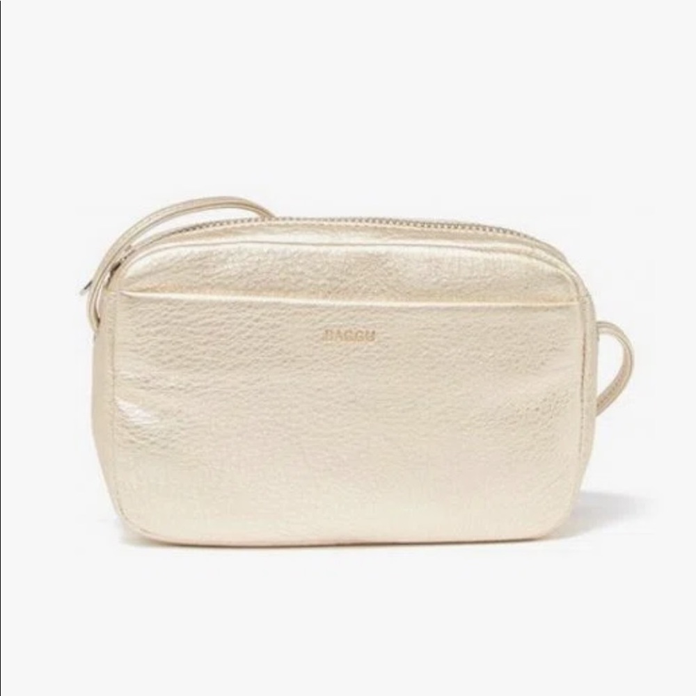 Baggu Mini Leather Crossbody Bag Metallic Platinum Gold